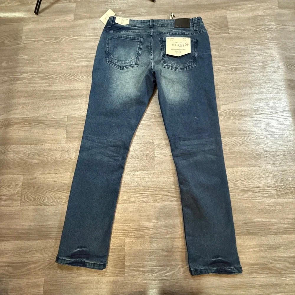 Artful Rebel Mens Slim Straight Jeans Gulf Blue Stretch Denim 36x32 NWT